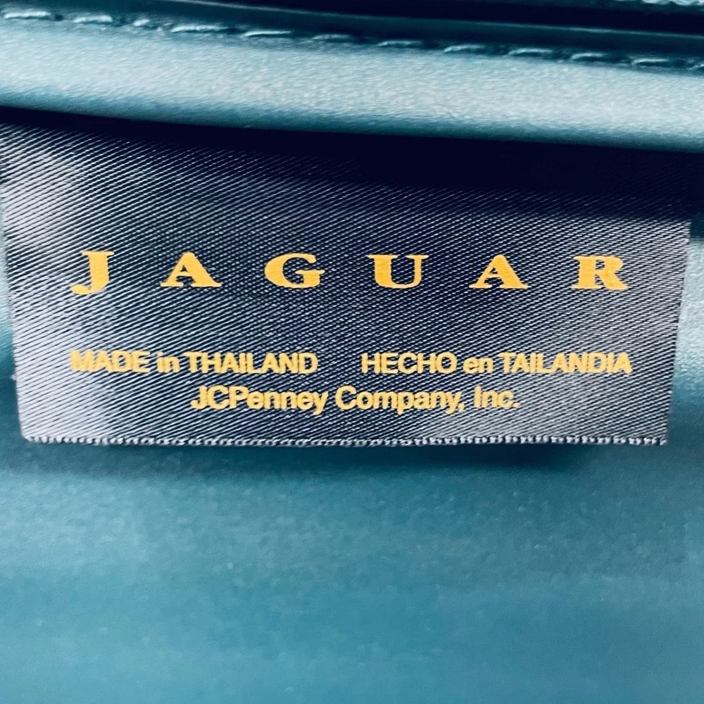 Jaguar Rolling Suitcase Green Canvas Faux Leather Large Vintage Bag
